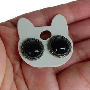 Black Faux Pearl Button Stud Earrings